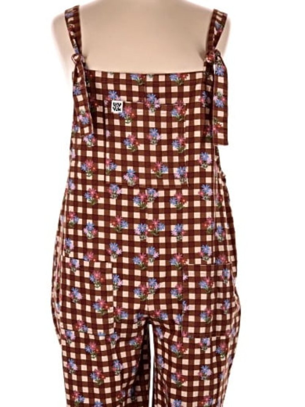 Lucy & Yak Original Dungarees Meryl Print Brown Gingham Floral Overalls UK 16 US